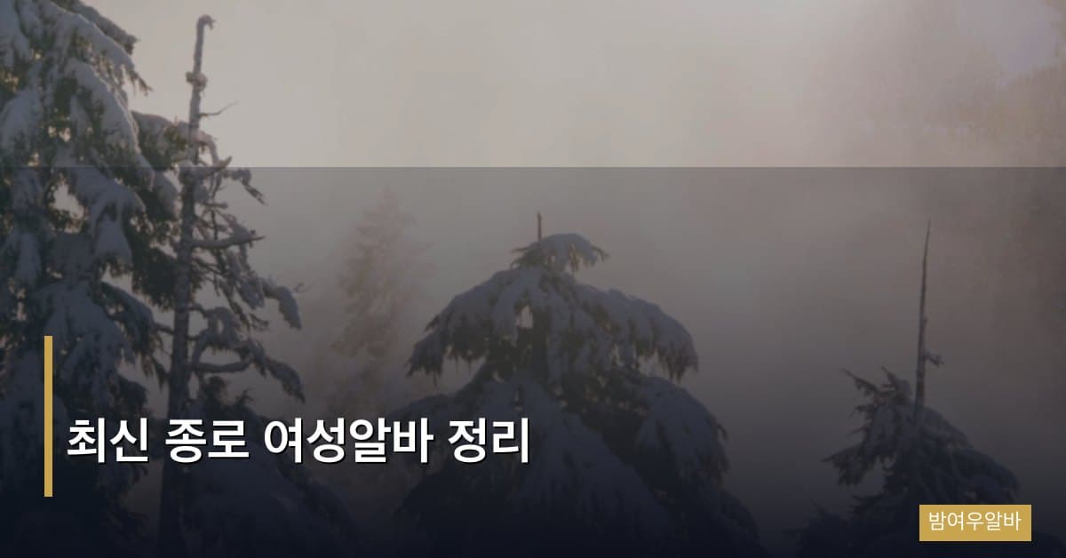 최신 종로 여성알바 정리 2026